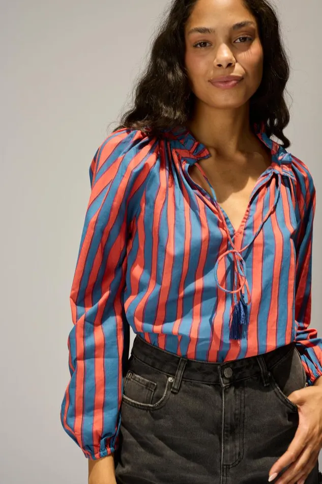 Tops Shop Natalie Martin PENNY BLOUSE Batik Stripe Blood Orange