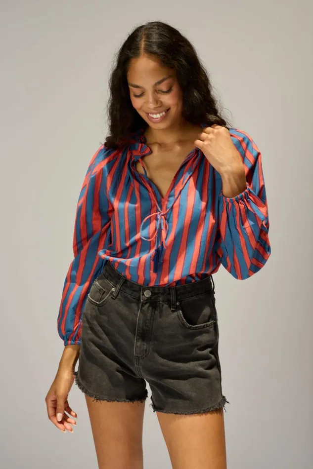 Tops Shop Natalie Martin PENNY BLOUSE Batik Stripe Blood Orange