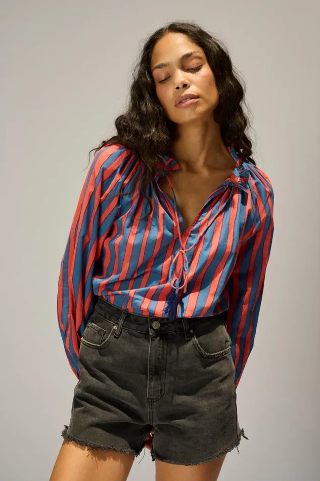 Tops Shop Natalie Martin PENNY BLOUSE Batik Stripe Blood Orange