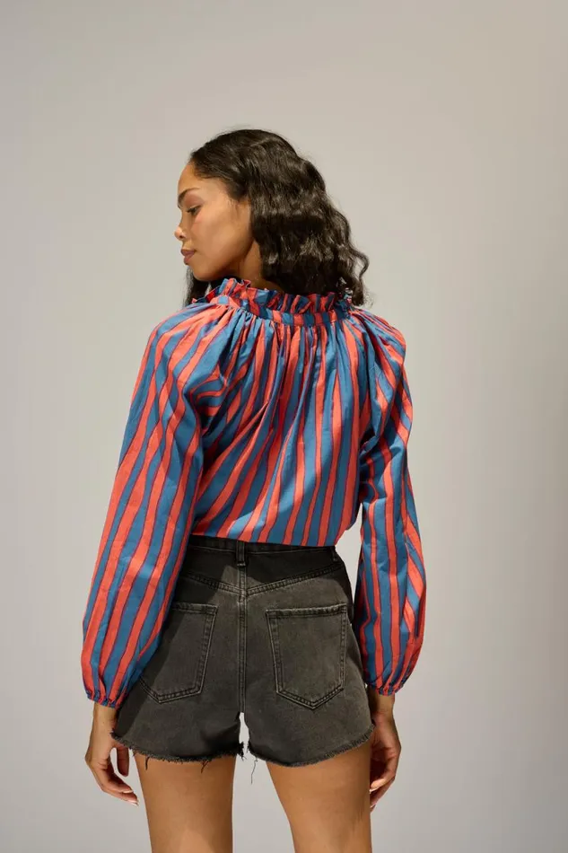 Tops Shop Natalie Martin PENNY BLOUSE Batik Stripe Blood Orange