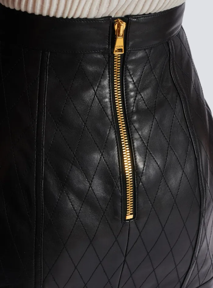 Topstitched Leather Skirt With Buttons Black Women Balmain Skirts