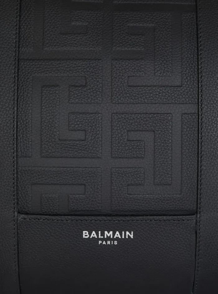 Travel Bag In Grained Leather Black Men Balmain Bags And Backpacks