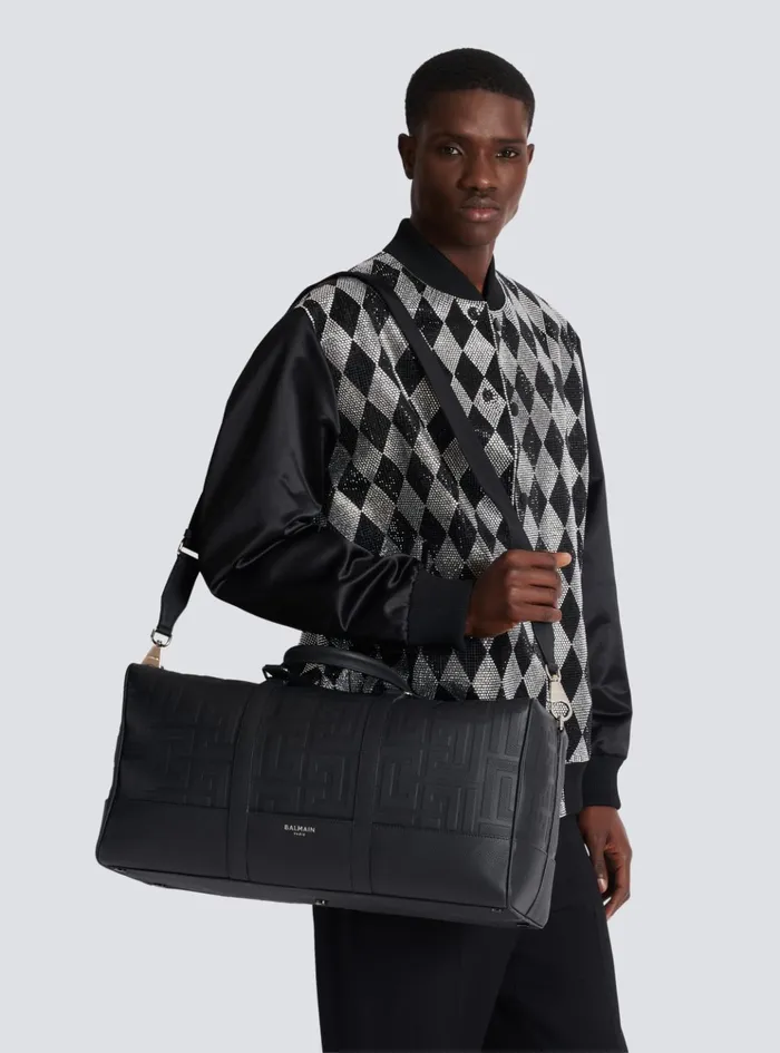 Travel Bag In Grained Leather Black Men Balmain Bags And Backpacks