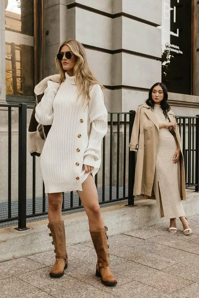 Turtleneck Sweater Dress Cream Women Bohme Dresses