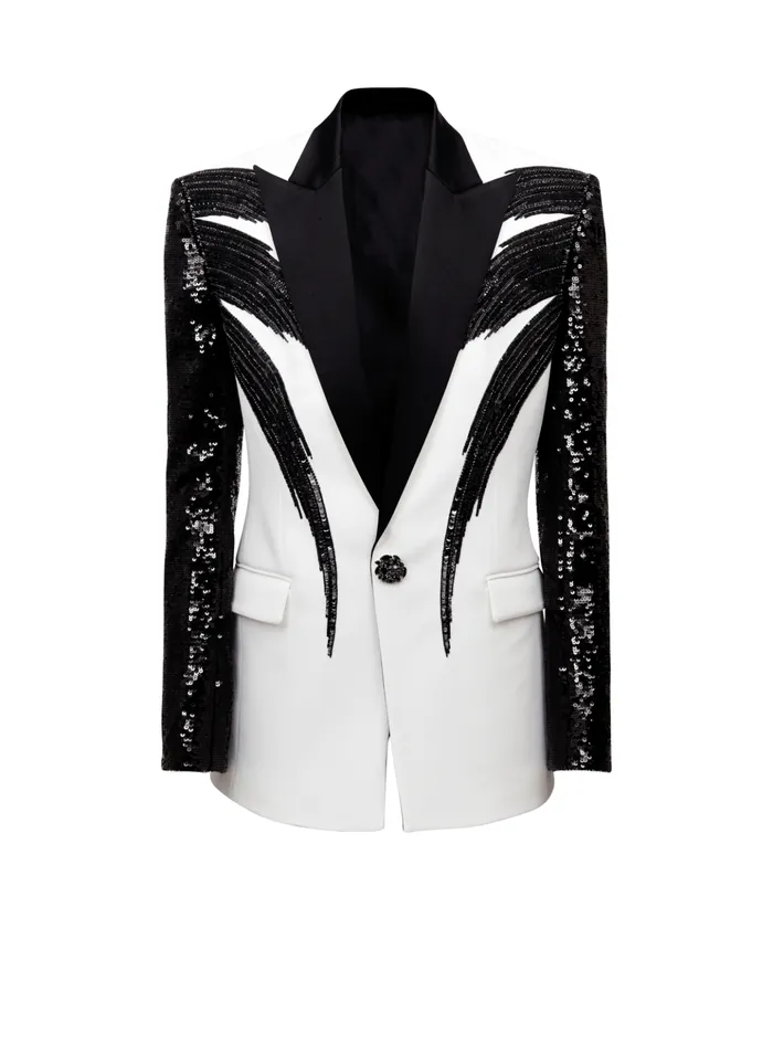 Twotone Jacket With Sequin Embroidery Black Men Balmain Jackets And Blazers