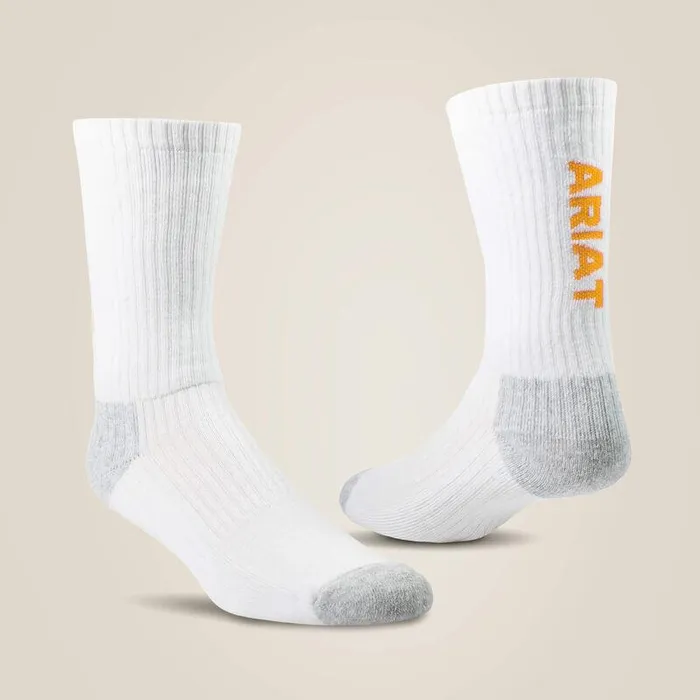 Unisex Socks Ariat Premium Ringspun Cotton Crew Work Sock 3 Pair Pack White