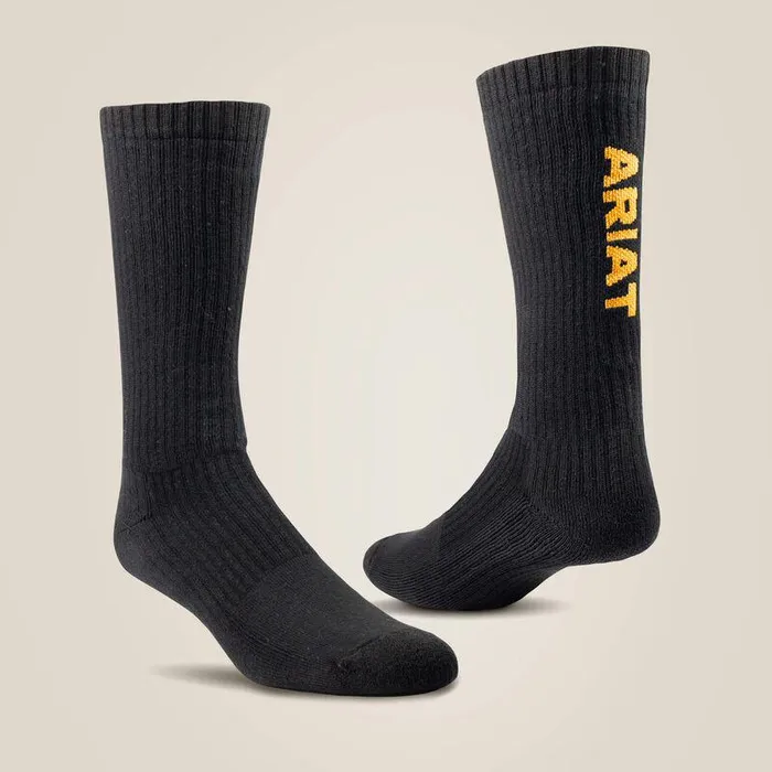 Unisex Socks Ariat Premium Ringspun Cotton Mid Calf Work Sock 3 Pair Pack Black