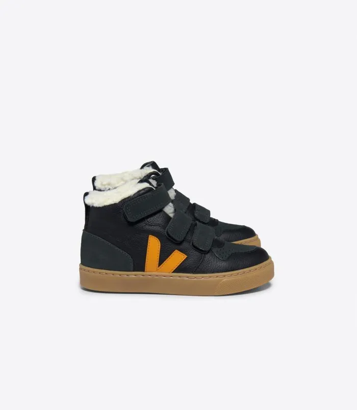 VEJA V10 Mid Kids V10 MID FURED LEATHER BLACK OURO GRAFITE