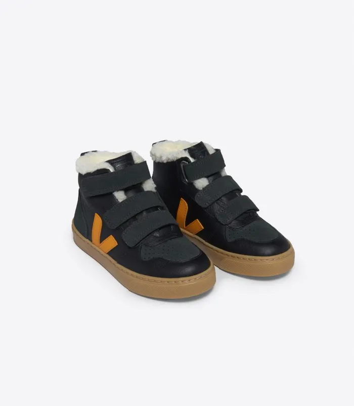 VEJA V10 Mid Kids V10 MID FURED LEATHER BLACK OURO GRAFITE
