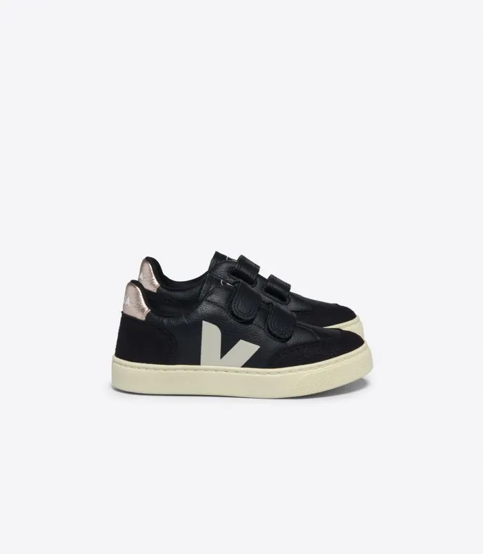 VEJA V12 Kids V12 LEATHER BLACK WHITE PLATINE