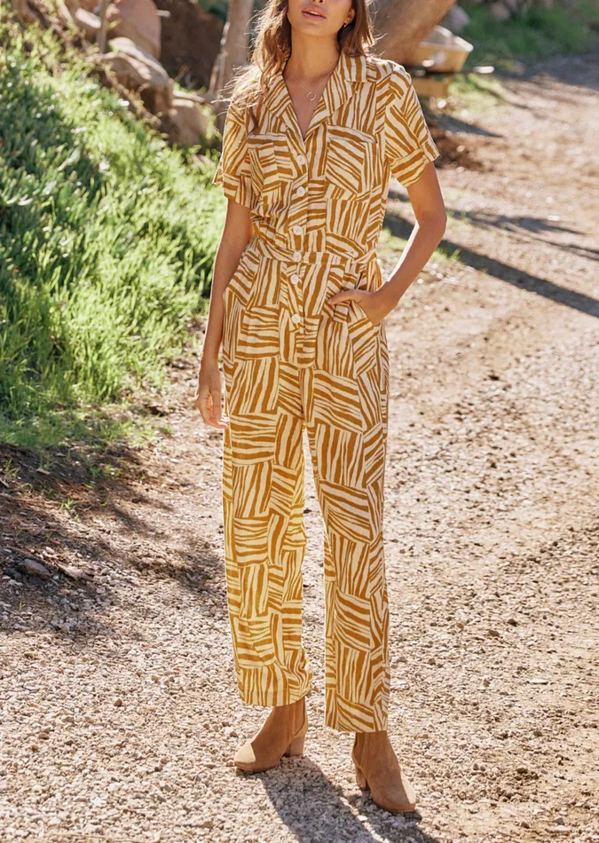 Vintage Vacay Jumpsuit Orangewhitegraphic Women Lost Wander Romper And Jumpsuits