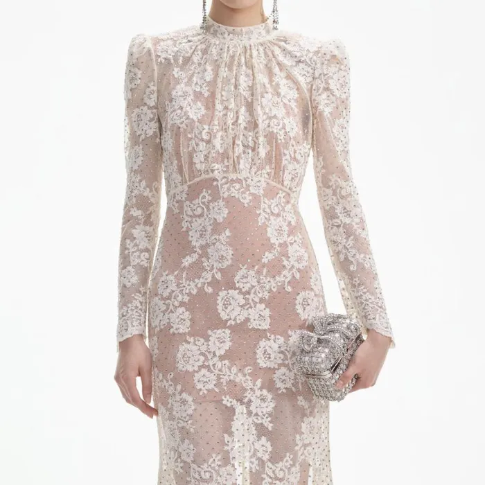 White Rhinestone Lace Maxi Dress Women Self Portrait Dresses White Rhinestone Lace Maxi Dress Women Self Portrait Dresses