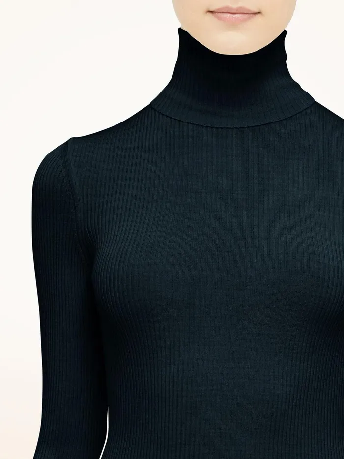 Wolford Longsleeved Tops Merino Fine Rib Top Long Sleeve Deep Night 8211 Women