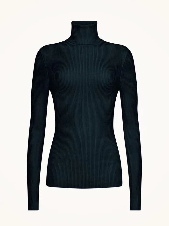 Wolford Longsleeved Tops Merino Fine Rib Top Long Sleeve Deep Night 8211 Women