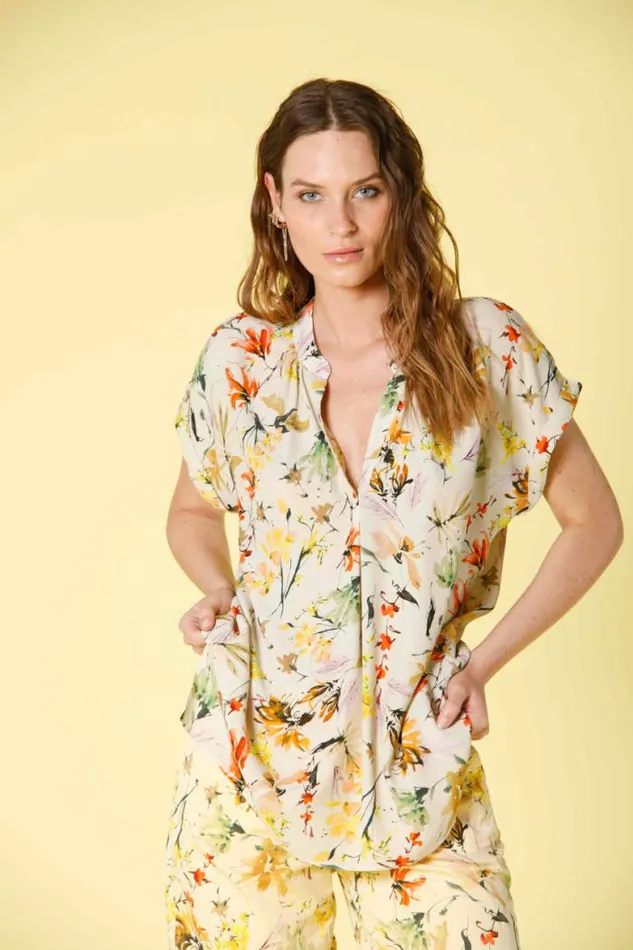 Woman Adele MM Short Sleeve Shirt In Popeline With Wildflower Pattern Mason039s Shirts