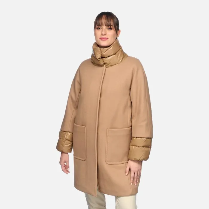 Woman Geox Coats DIAMANTA WOMAN Tiger039s Eye Long Coat Tiger039s Eye