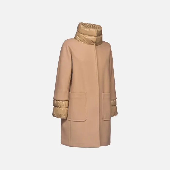 Woman Geox Coats DIAMANTA WOMAN Tiger039s Eye Long Coat Tiger039s Eye