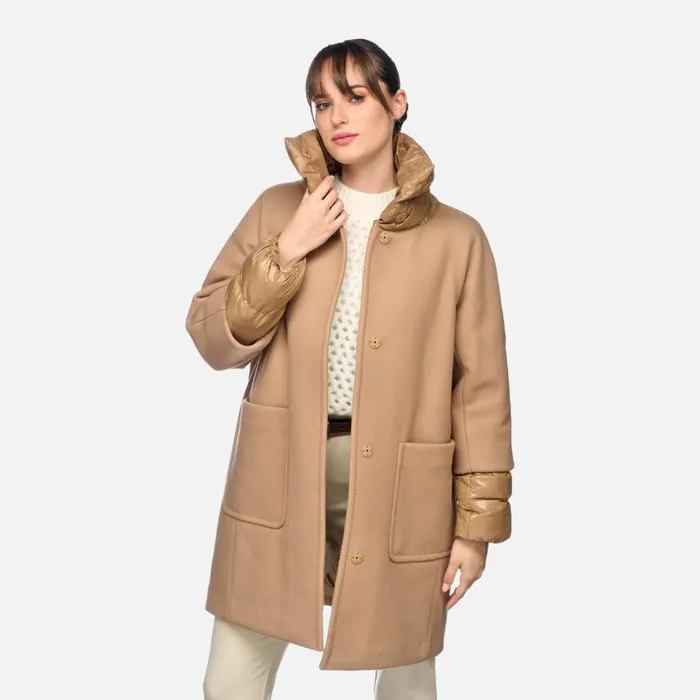 Woman Geox Coats DIAMANTA WOMAN Tiger039s Eye Long Coat Tiger039s Eye