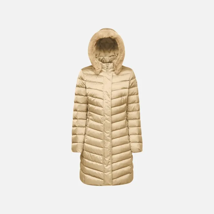 Woman Geox Down Jackets BETTANIE WOMAN Travertine Fulllength Quilted Coat Travertine