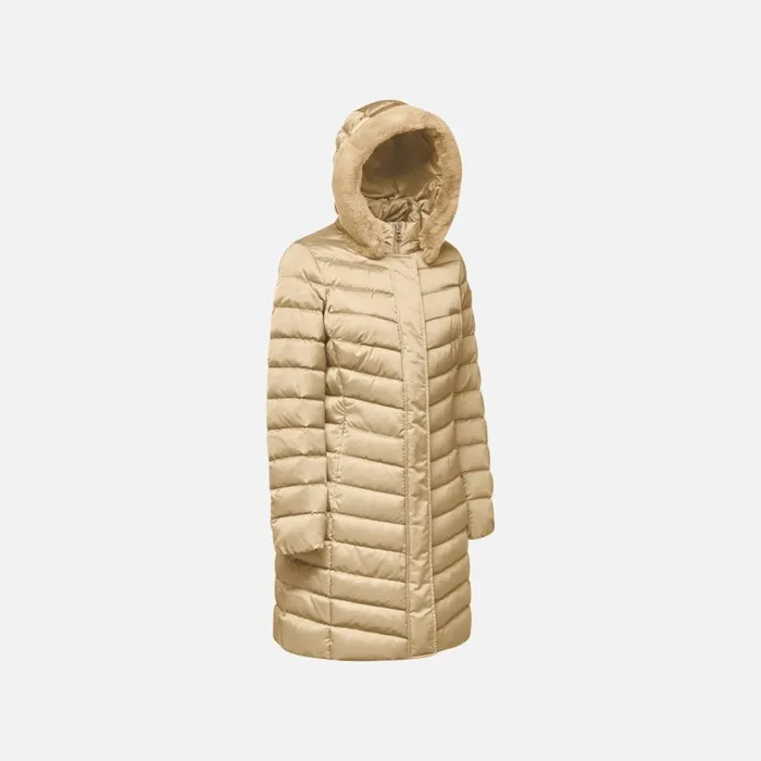 Woman Geox Down Jackets BETTANIE WOMAN Travertine Fulllength Quilted Coat Travertine