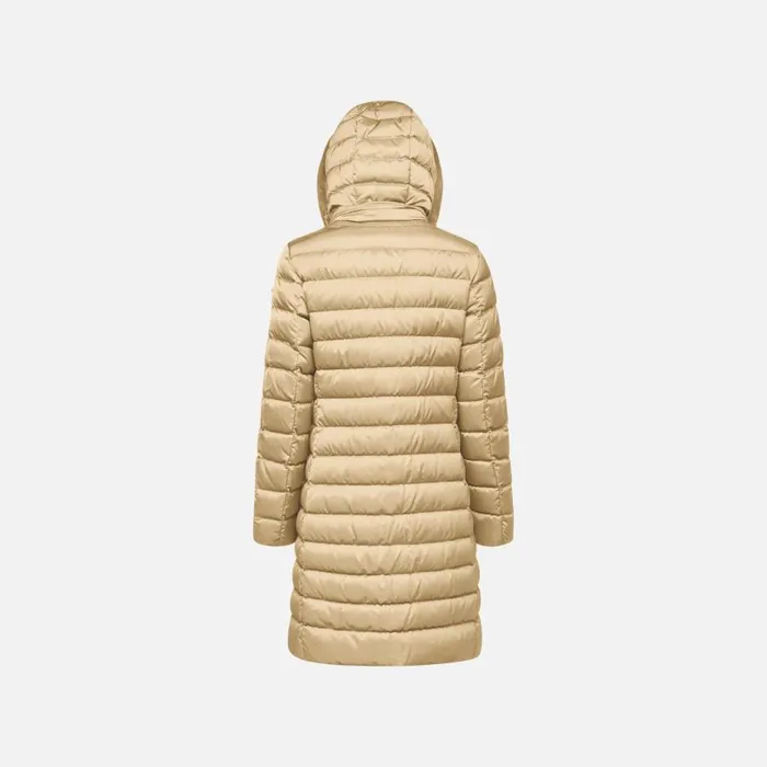 Woman Geox Down Jackets BETTANIE WOMAN Travertine Fulllength Quilted Coat Travertine