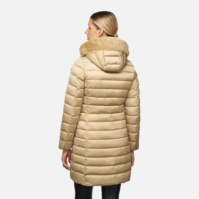 Woman Geox Down Jackets BETTANIE WOMAN Travertine Fulllength Quilted Coat Travertine