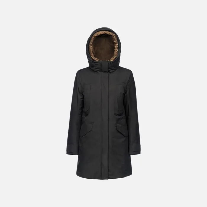 Woman Geox Jackets FELICITY ABX WOMAN Black Long Parka Black