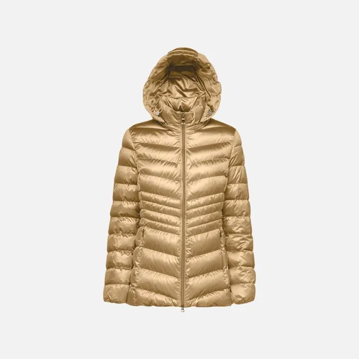 Woman Geox Jackets ZOSMA WOMAN Travertine Quilted Jacket Travertine