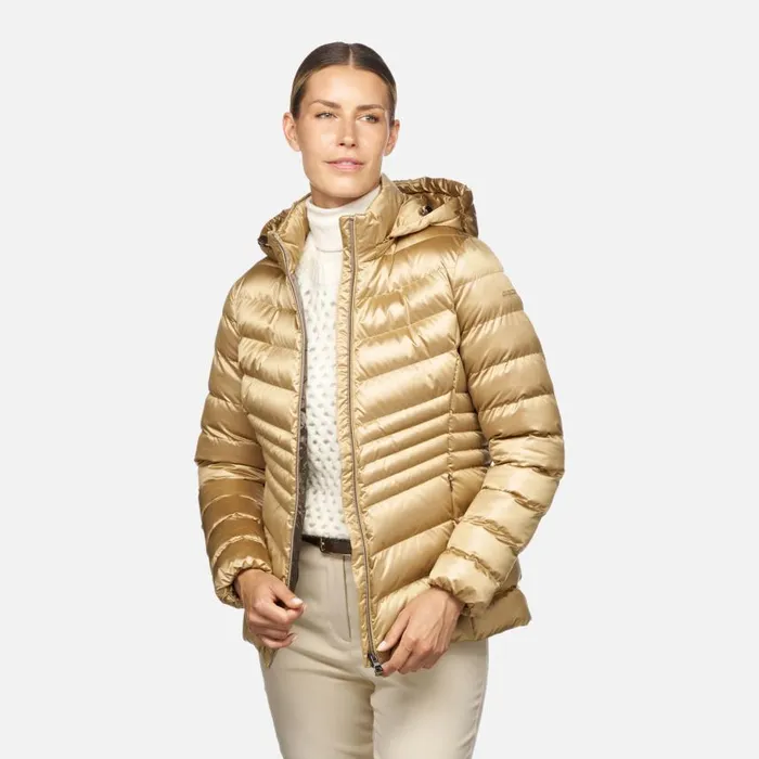Woman Geox Jackets ZOSMA WOMAN Travertine Quilted Jacket Travertine