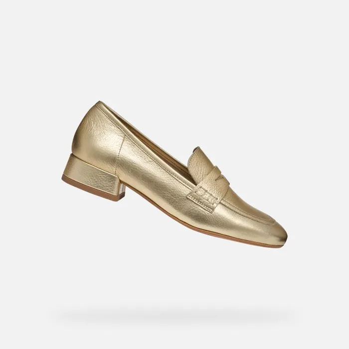 Woman Geox Loafers DHYALMA WOMAN Light Gold Leather Loafers Light Gold