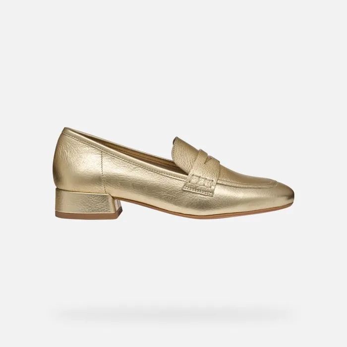Woman Geox Loafers DHYALMA WOMAN Light Gold Leather Loafers Light Gold