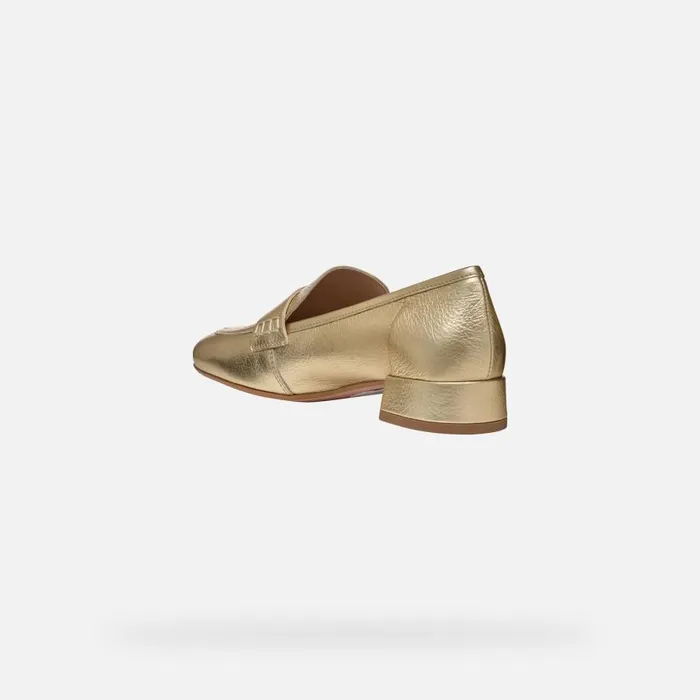 Woman Geox Loafers DHYALMA WOMAN Light Gold Leather Loafers Light Gold