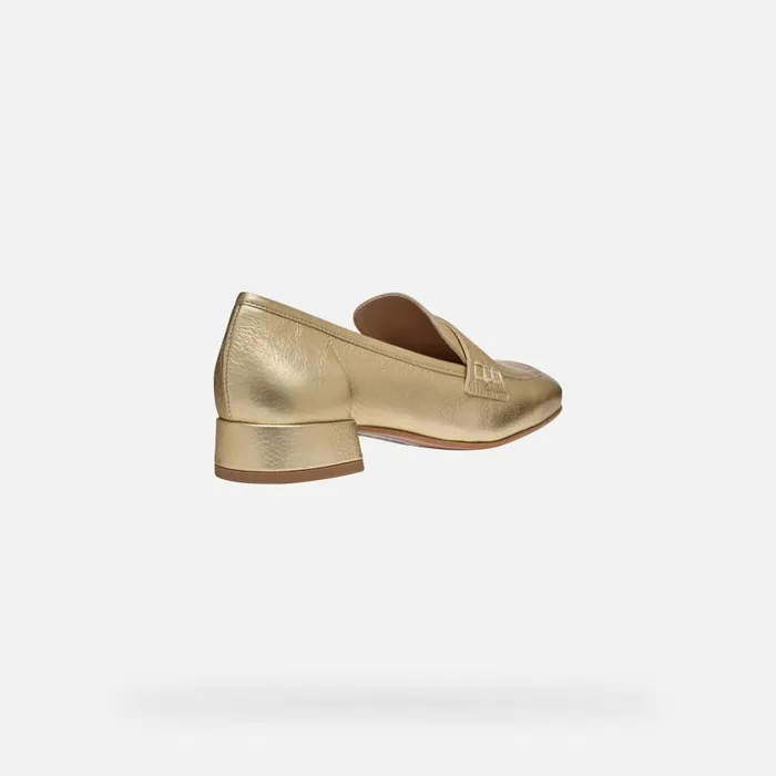 Woman Geox Loafers DHYALMA WOMAN Light Gold Leather Loafers Light Gold