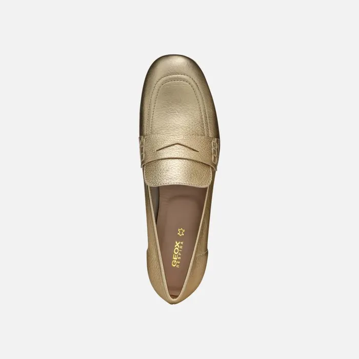 Woman Geox Loafers DHYALMA WOMAN Light Gold Leather Loafers Light Gold