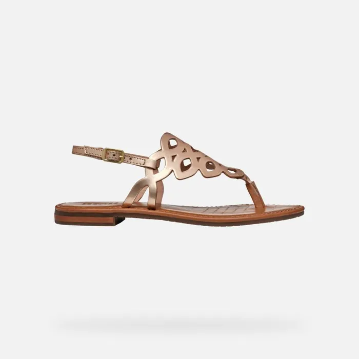 Woman Geox Sandals SOZY S WOMAN Light Gold Flat Sandals Light Gold