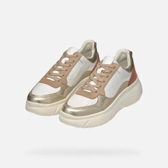 Woman Geox Sneakers NEBULA 20 X WOMAN WhiteLight Gold Low Top Sneakers Whitelight Gold