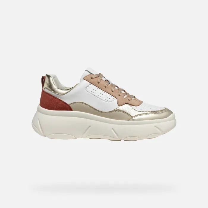 Woman Geox Sneakers NEBULA 20 X WOMAN WhiteLight Gold Low Top Sneakers Whitelight Gold