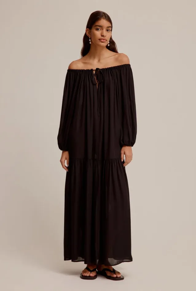 Woman Venroy Dresses Silk Off Shoulder Maxi Dress