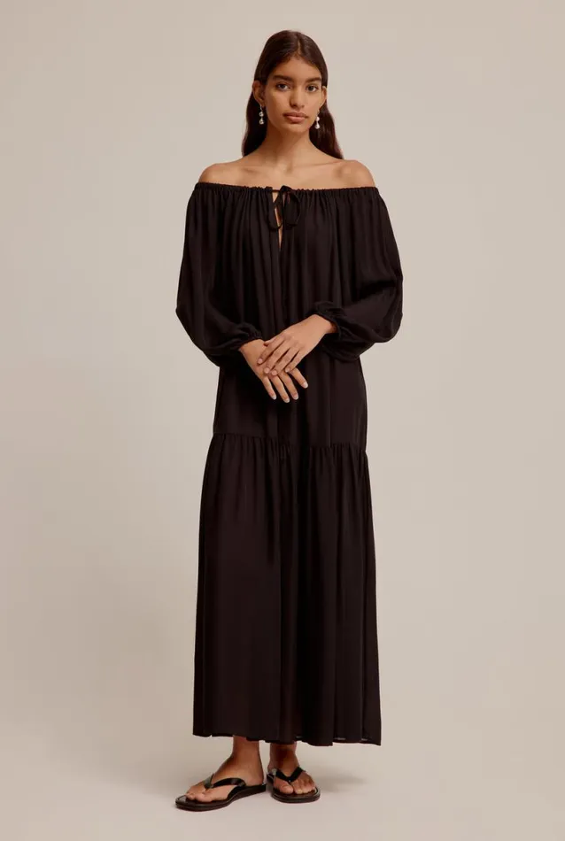 Woman Venroy Dresses Silk Off Shoulder Maxi Dress