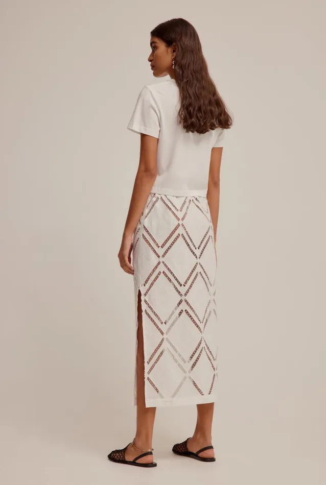Woman Venroy Skirts Embroidered Linen Midi Skirt