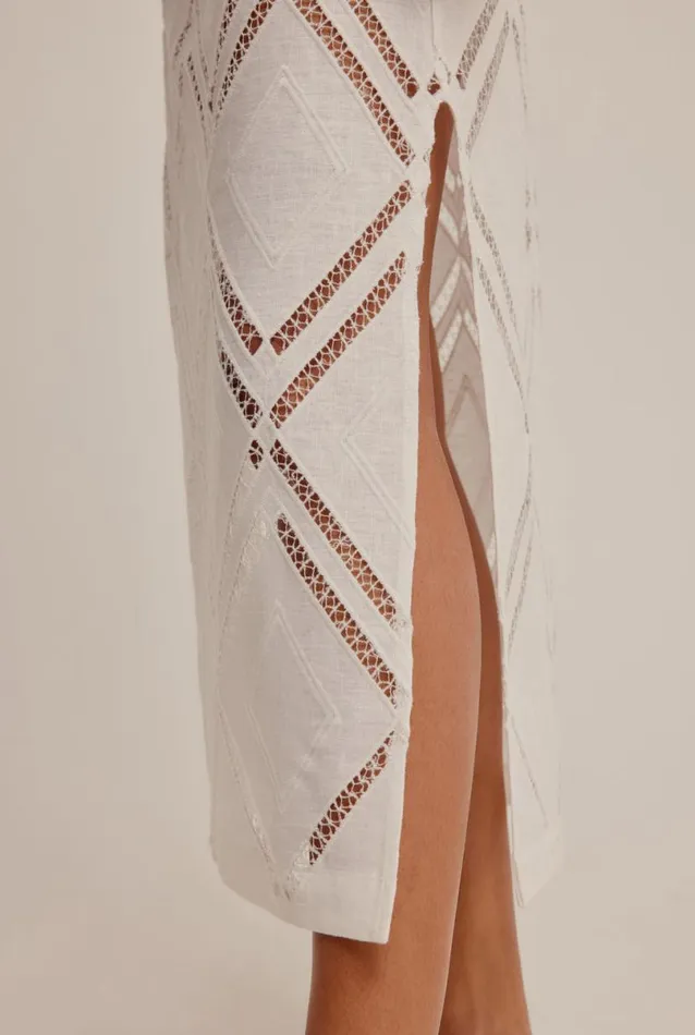 Woman Venroy Skirts Embroidered Linen Midi Skirt