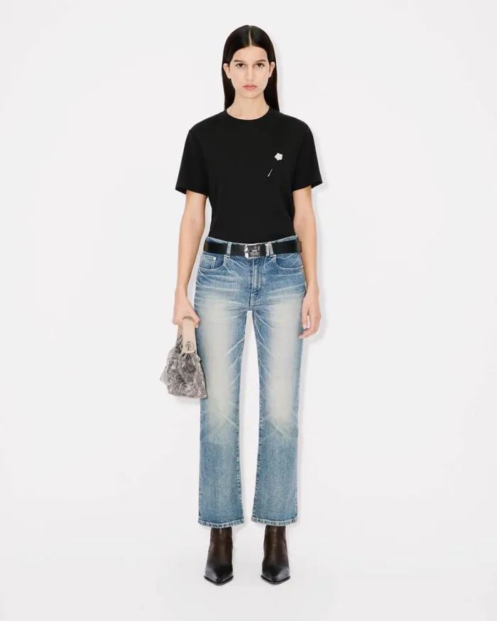 Women 039Boke Flower039 Embroidered Loose Tshirt In Cotton Black Kenzo Tshirts And Polos
