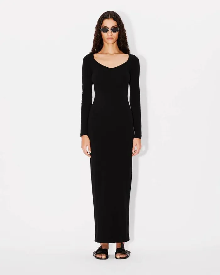 Women 039Boke Flower 20039 Embroidered Long Sleeves Dress Black Kenzo Dresses And Skirts