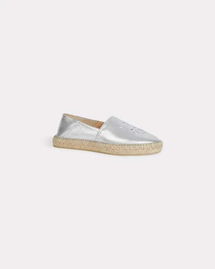 Women 039Boke Flower 20039 Leather Espadrilles Silver Kenzo Mules And Espadrilles