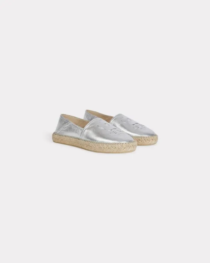 Women 039Boke Flower 20039 Leather Espadrilles Silver Kenzo Mules And Espadrilles