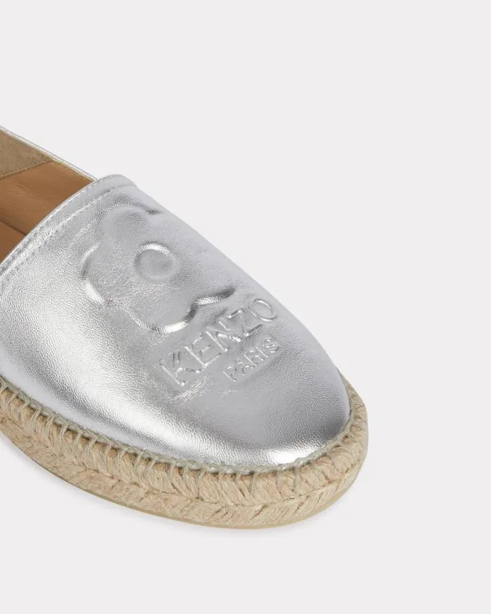 Women 039Boke Flower 20039 Leather Espadrilles Silver Kenzo Mules And Espadrilles