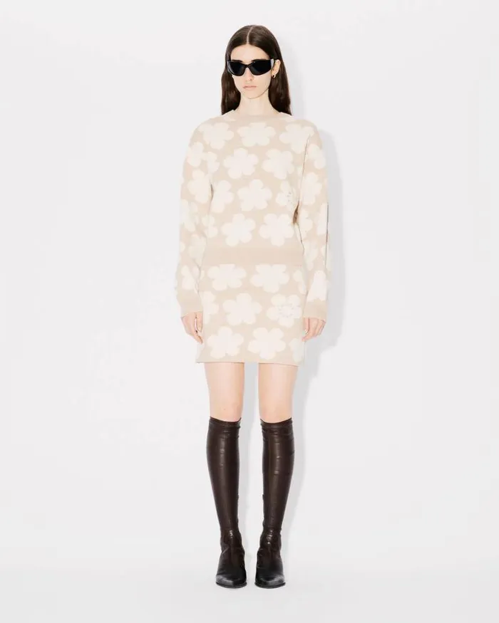 Women 039Hana Dots039 Embroidered Jumper In Wool And Cotton Beige Kenzo Sweaters And Cardigans
