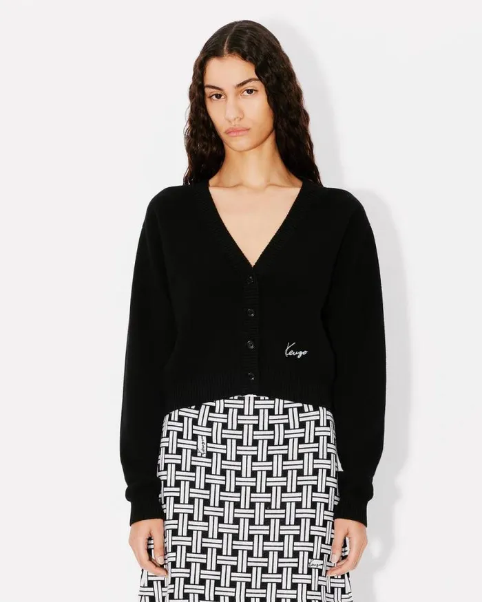 Women 039KENZO Marguerite039 Embroidered Cardigan In Wool Black Kenzo Sweaters And Cardigans
