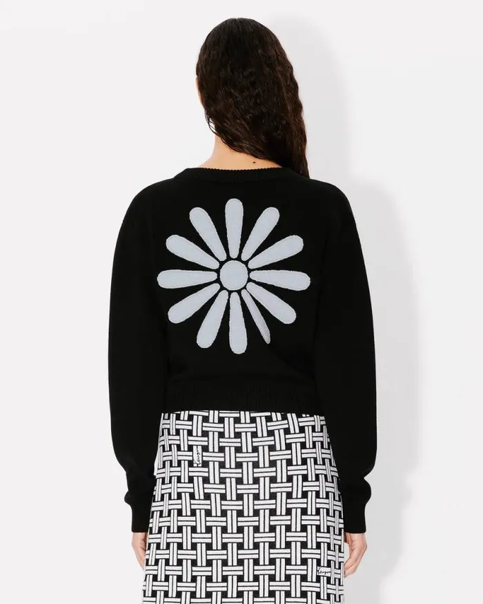 Women 039KENZO Marguerite039 Embroidered Cardigan In Wool Black Kenzo Sweaters And Cardigans