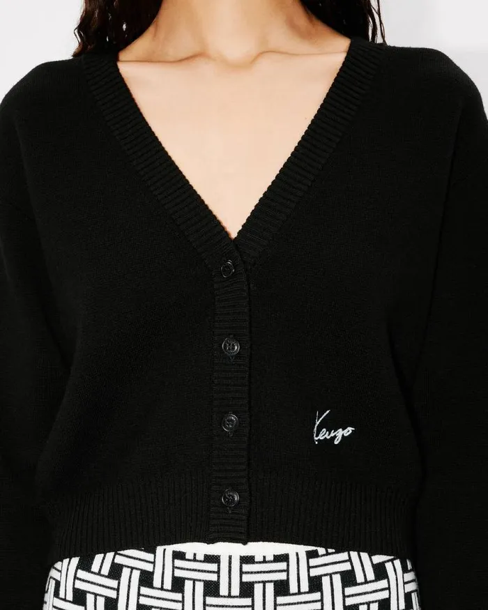 Women 039KENZO Marguerite039 Embroidered Cardigan In Wool Black Kenzo Sweaters And Cardigans